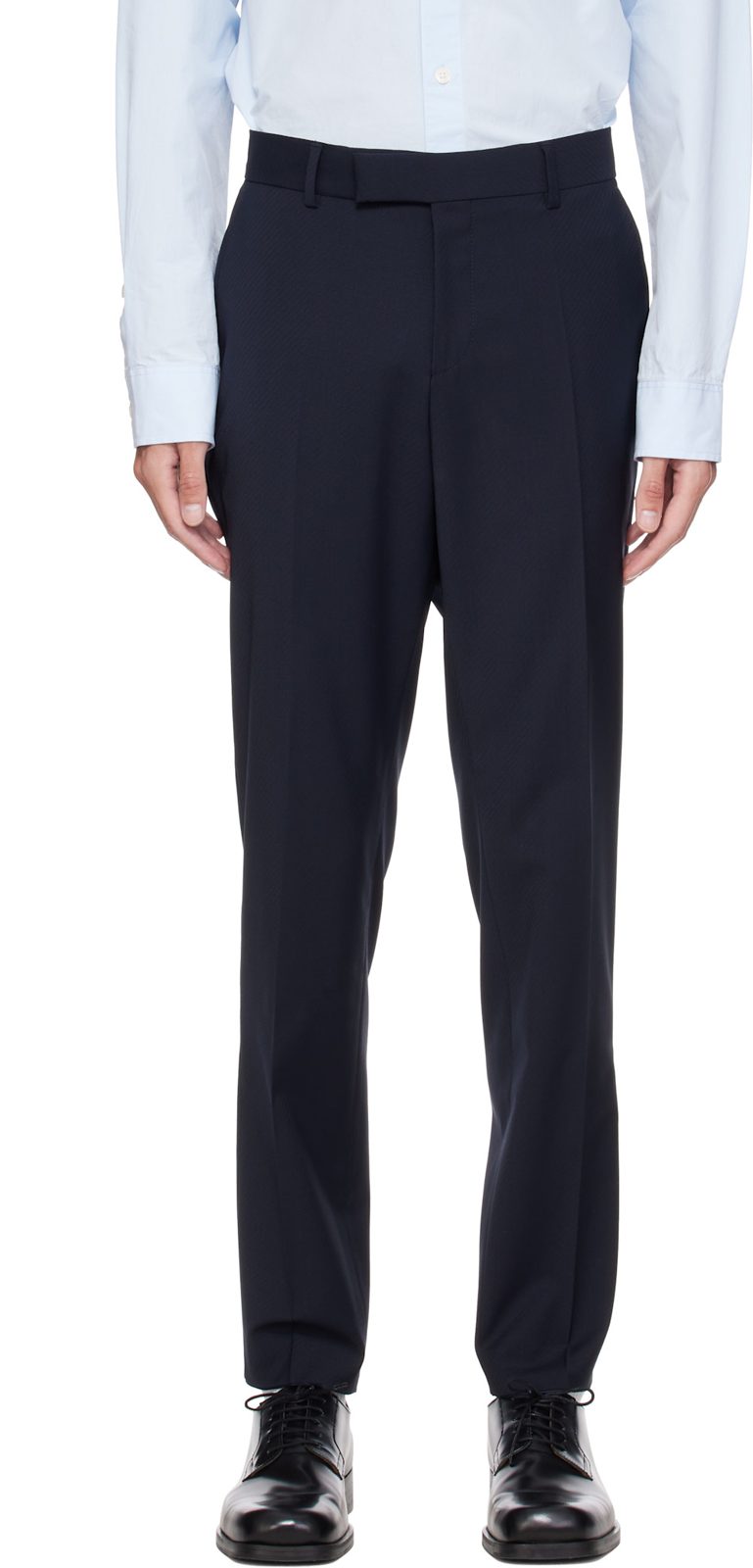 Navy Slim-Fit Micro-Patterned Stretch Wool Trousers 262085M191010