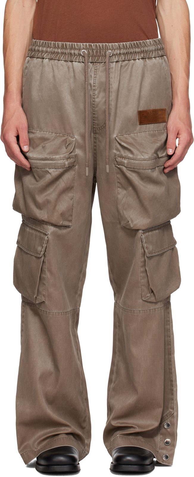 Brown Drawstring Nylon Cargo Pants 262886M188001