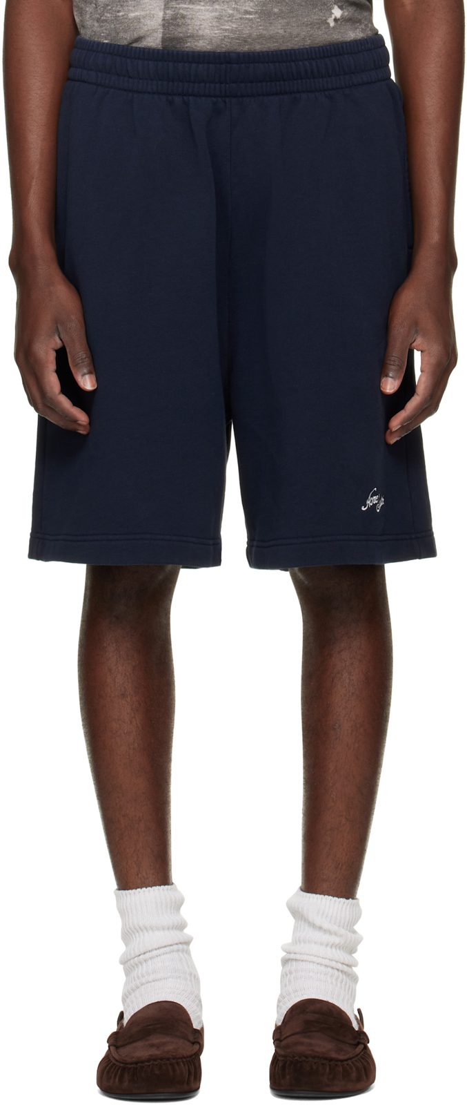 Navy Embroidered Logo Shorts 262129M193012