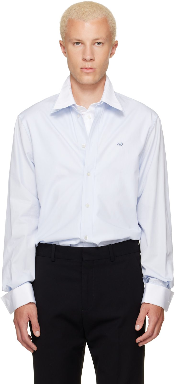 Blue Layered Poplin Button-Up Shirt 262129M192013