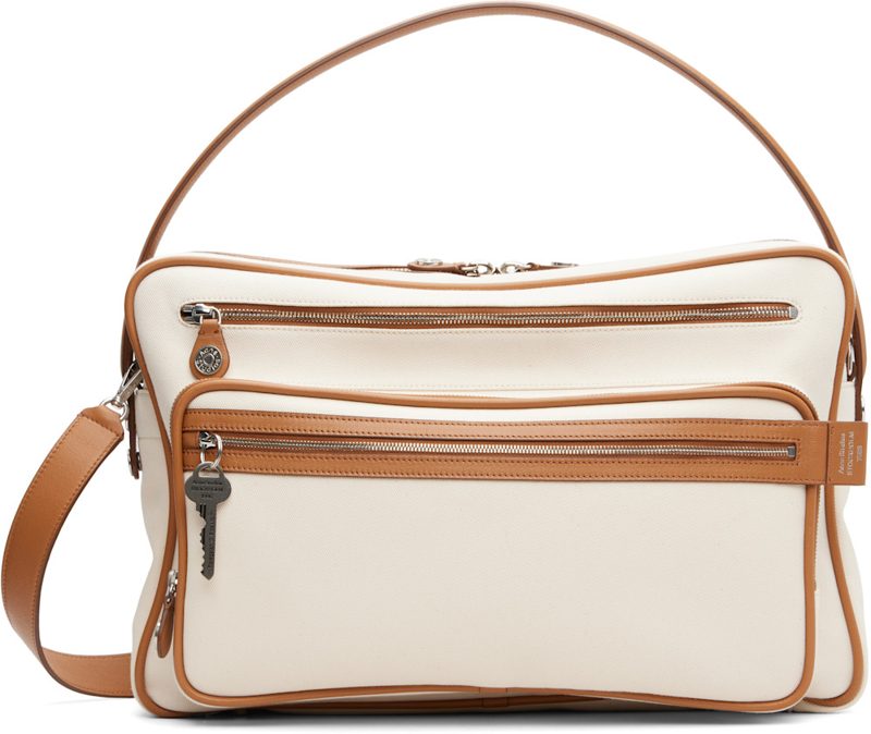 Beige & Tan Camero Camera Canvas Bag 262129M170037
