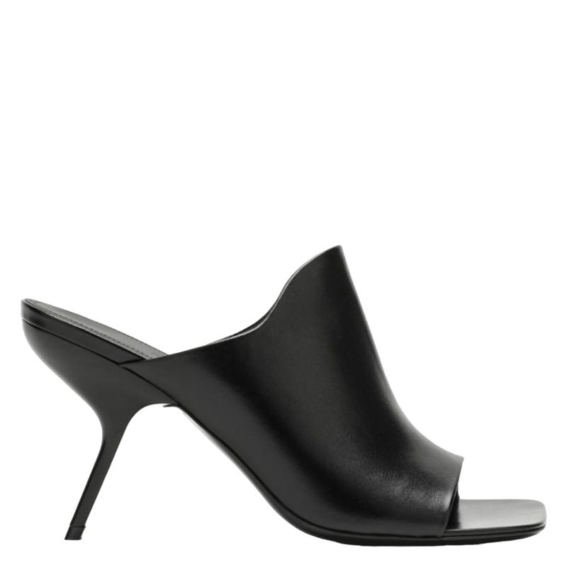 Black Nappa Open-Toe Slide Sandals