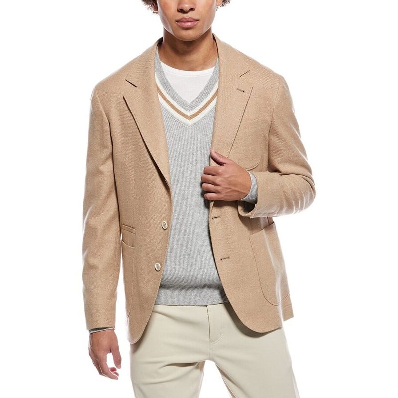 Brunello Cucinelli MenS Camel Wool Silk Blazer