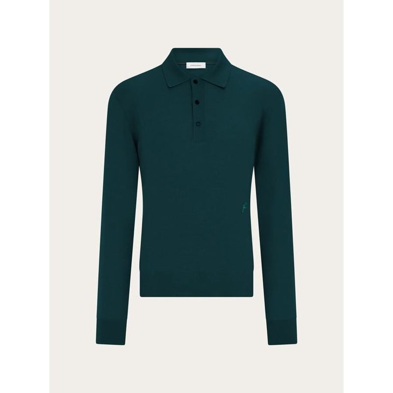 Dark Green Wool Polo Shirt_Green