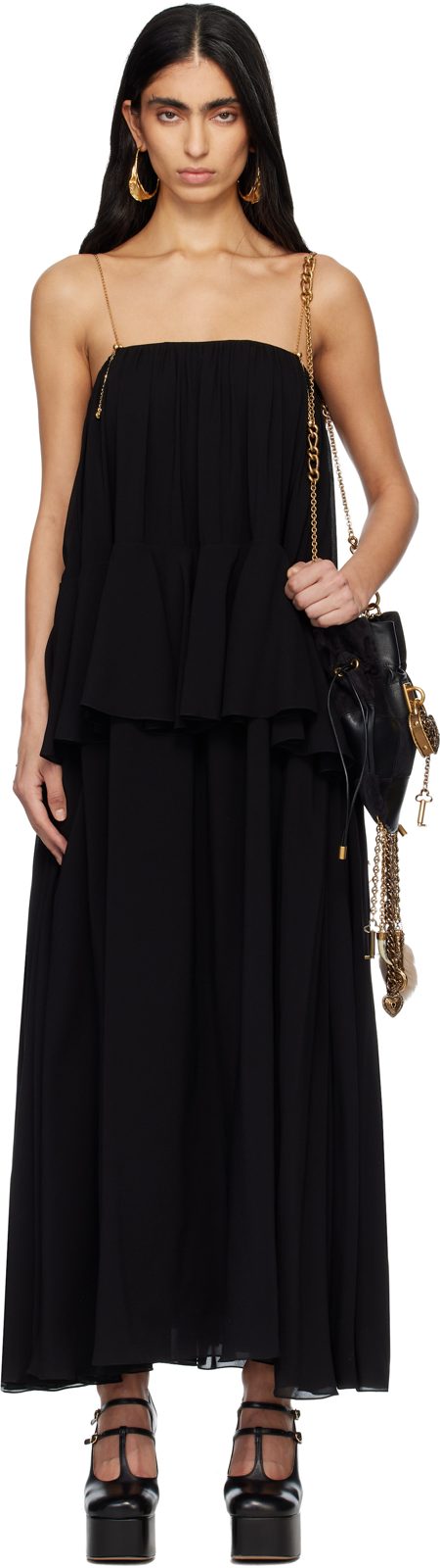 Chloe Black Sleeveless Silk Georgette Maxi Dress 261338F055000