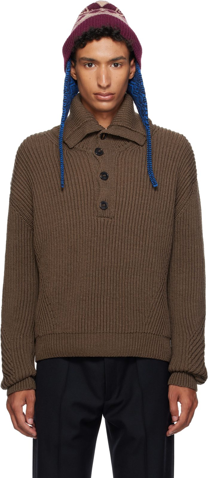 Brown Wool Sweater 262358M200000