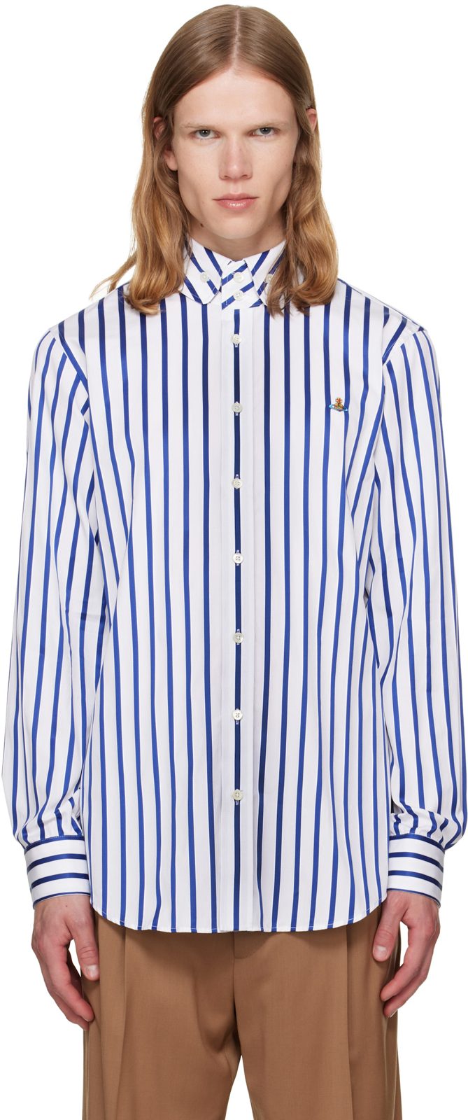 White & Blue Two Button Krall Shirt 262314M192016