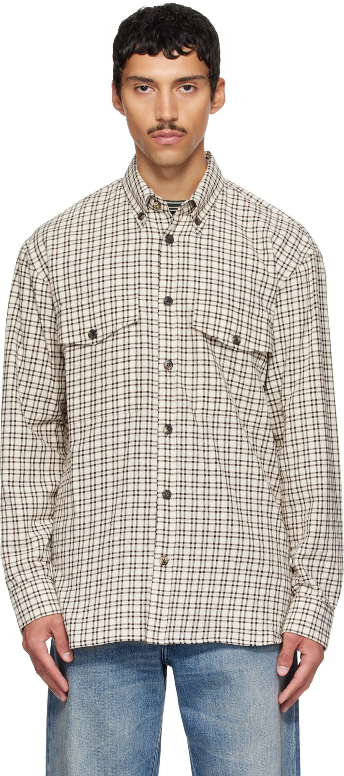 오프화이트 Loose Flannel Shirt 262358M192040