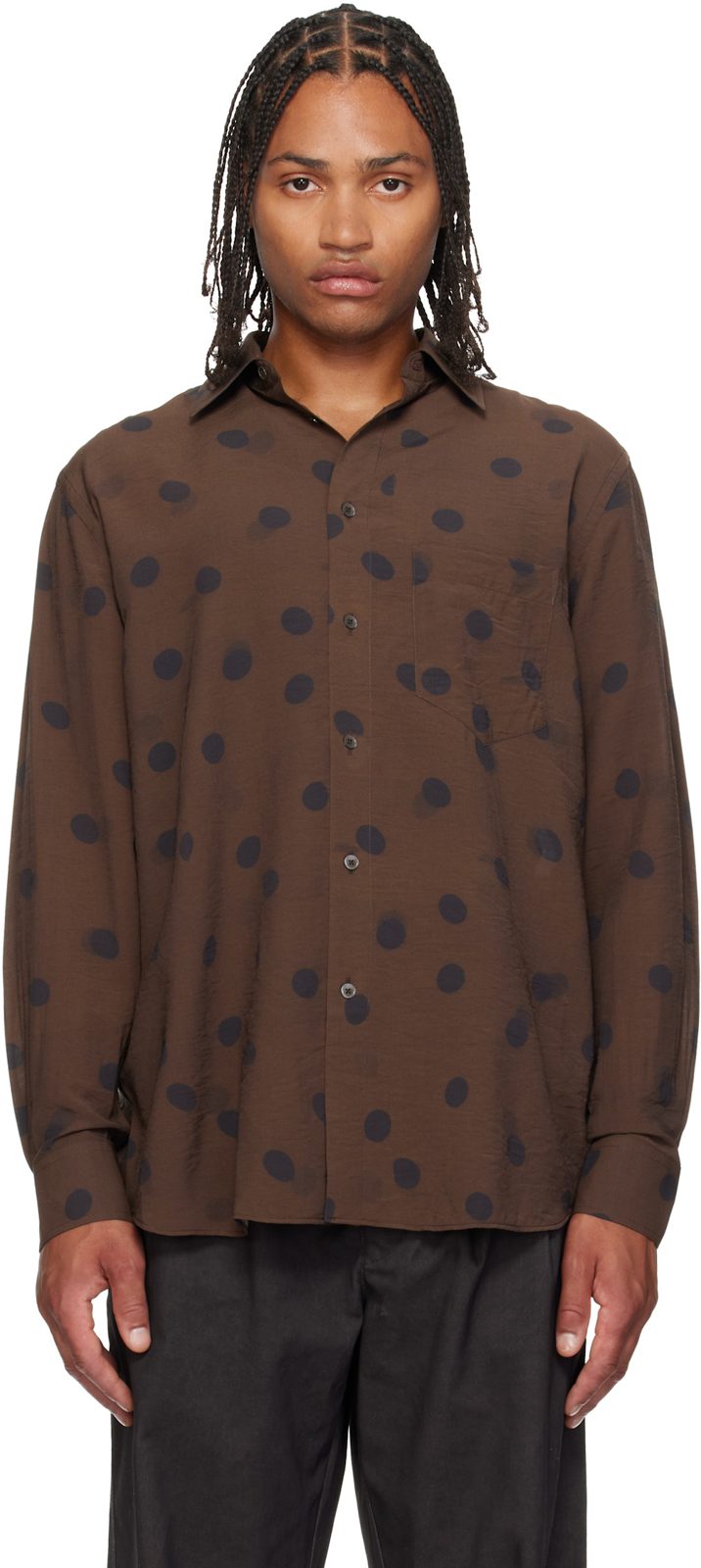 Paul Smith Brown Shadow Polka Viscose-Wool Shirt 262260M192017