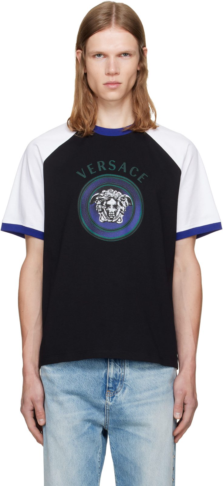 Black & White Printed Cotton Jersey Regular T-shirt 262404M213032