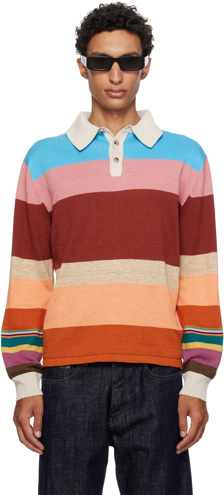 Paul Smith Multicolor Cotton-Linen Bold Stripe Rugby Polo 262260M212000