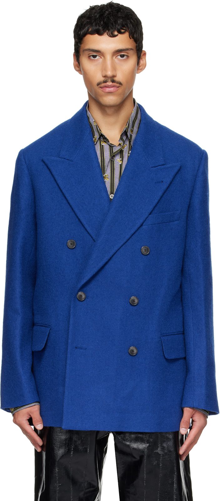 Blue Oversized Wool Blazer 262358M195014
