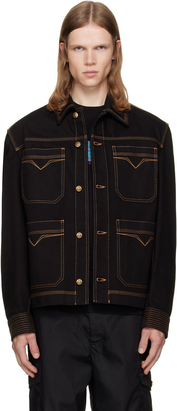 Black Denim Blouson Jacket 262404M177003