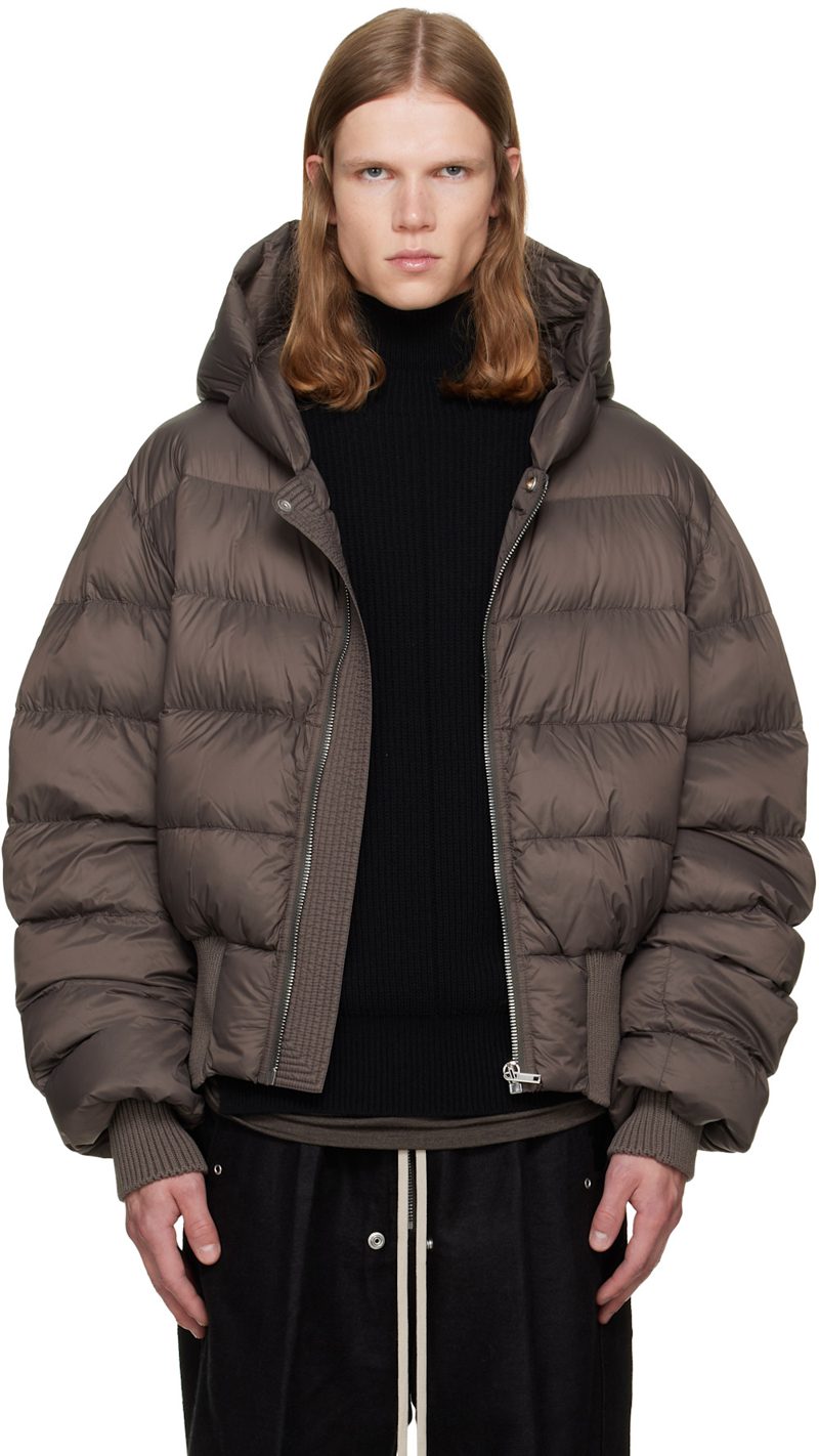 Taupe Tower Hooded Down Jacket 262232M178016