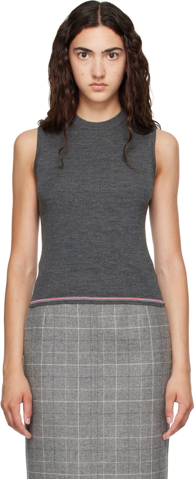 Gray Merino Wool RWB Stripe Tank Top 262381F111000