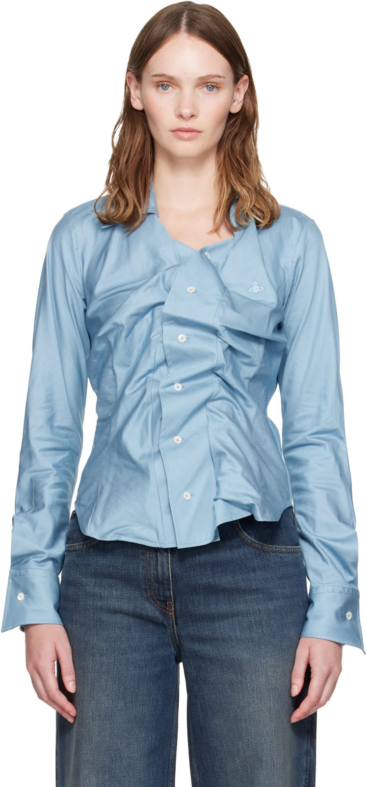 Blue Heritage Twill Drunken Shirt Blouse 262314F109018