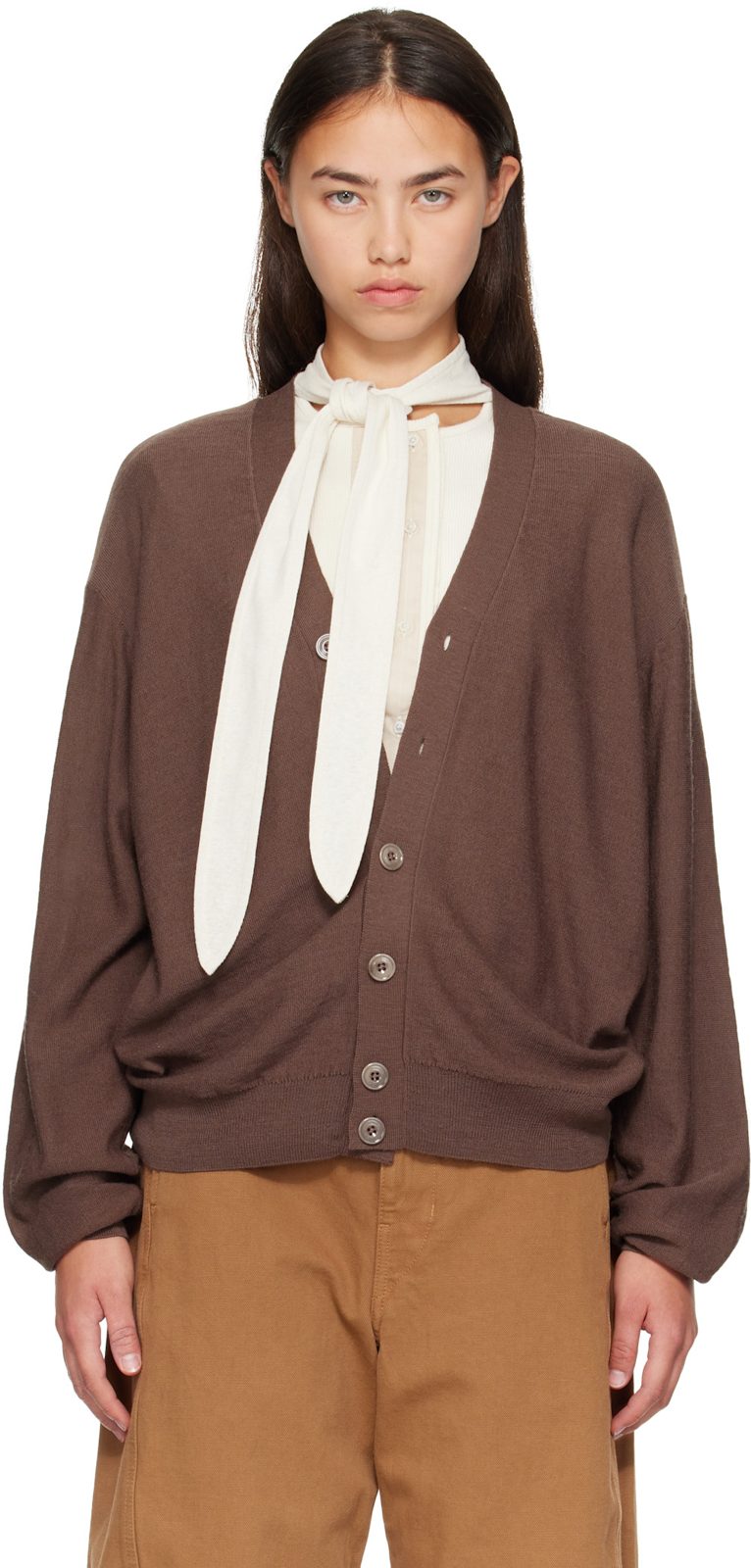 Brown Relaxed Twisted Cardigan 262646F095008