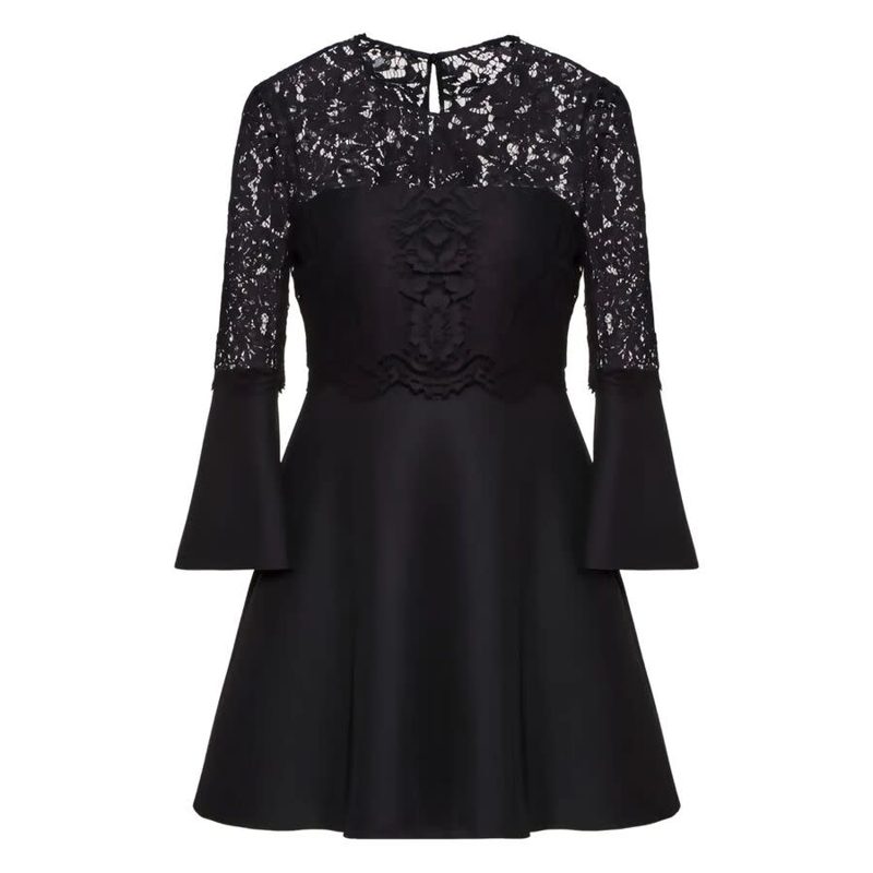 Garavani Garavani Lace-Paneled Flared Dress_Black