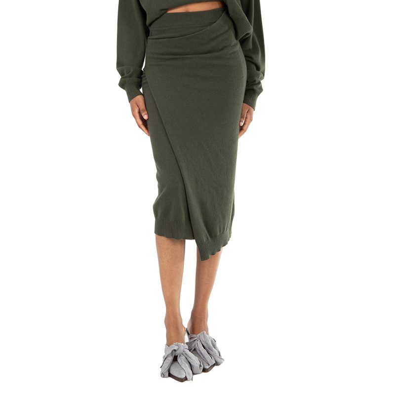 Ladies Dark Khaki Merino Wool Wrap Skirt_Dark Khaki