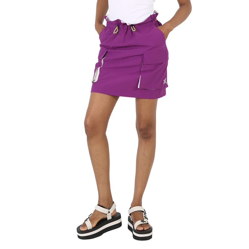 Ladies Purple Drawstring-waist Nylon Utility Skirt_Purple