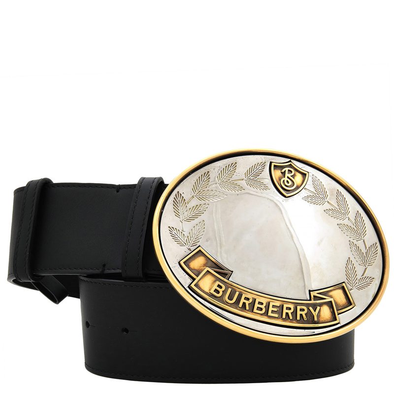 Oak Leaf Crest Leather Belt_Black