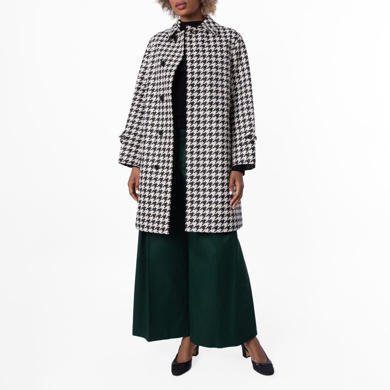 Houndstooth-Print Twill Car Coat_Black Ip Chk