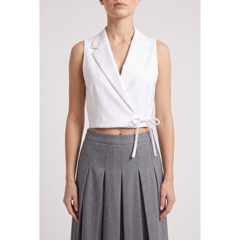 Brunello Cucinelli Womens White Sleeveless Blazer Shirt_White