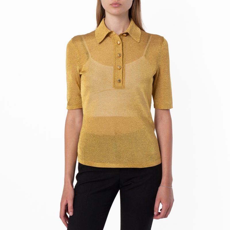Three-Quarter Sleeved Lurex Polo Shirt_Yellow