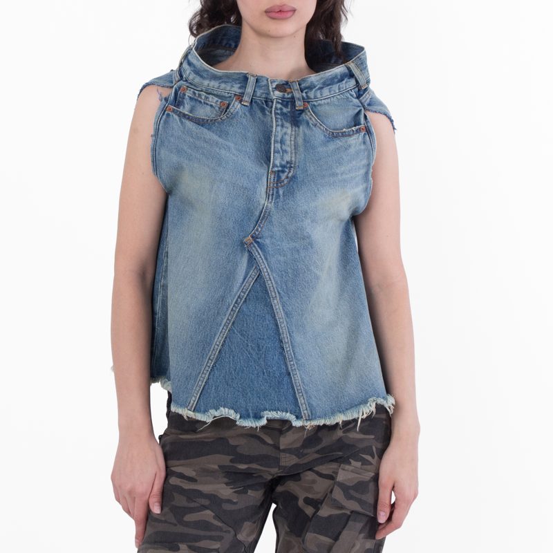 True Blue Sleeveless Denim Asymmetrical Top_True Blue