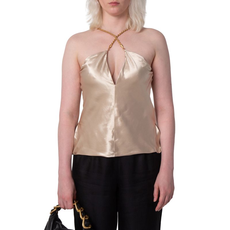 Womens Twisted-Strap Satin Top_Beige/White