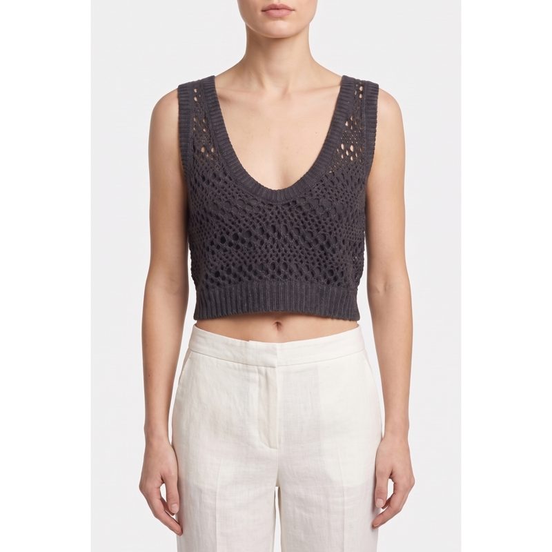Brunello Cucinelli Womens Sleeveless Tank Top Style Knit Shirt_Grey
