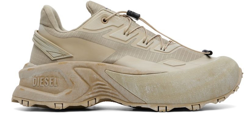 Khaki D-Cage Distressed Chunky Sneakers 262001M237014
