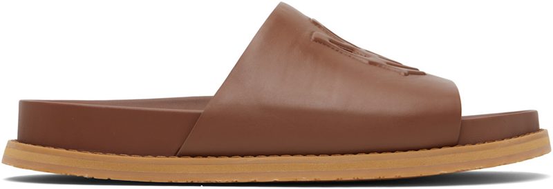 Tan MA Leather Pool Slides 262886M234005