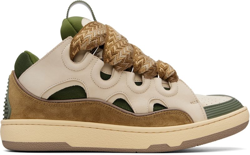 Beige & Khaki Curb Leather Sneakers 262254M237074