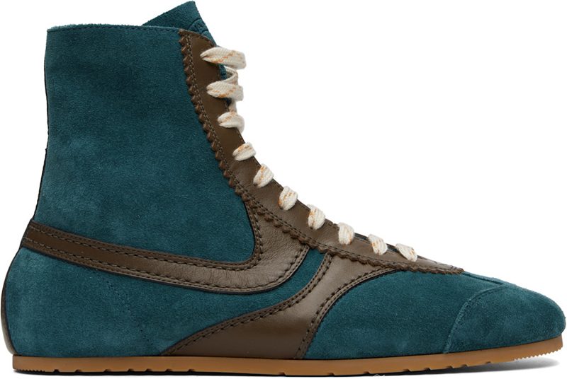 Blue & Khaki Suede Sneakers 262358M236002