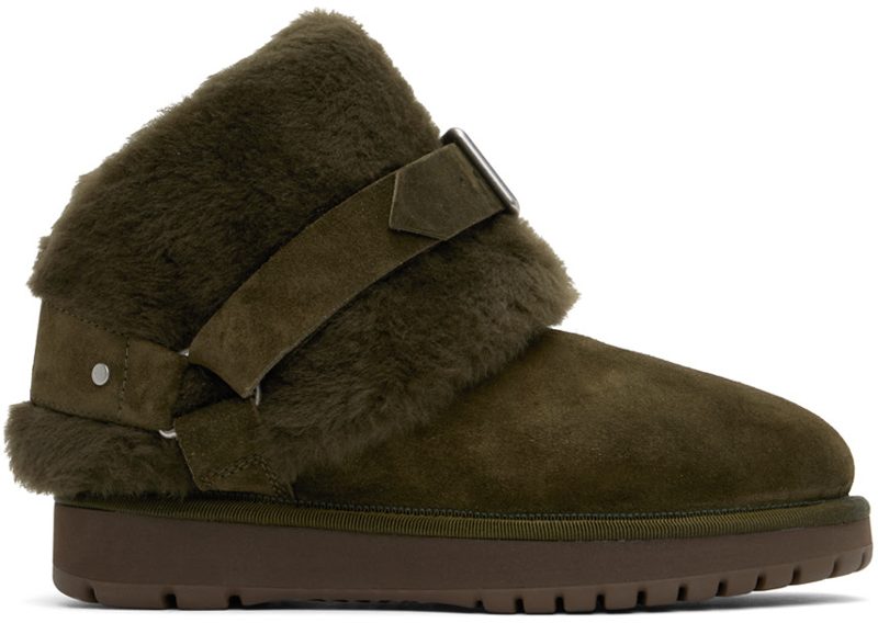 Green Suede & Shearling Chubby Boots 242376F113006
