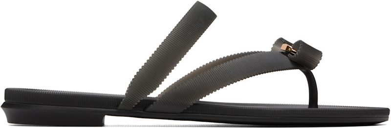 Black Vara Bow Jelly Thong Flat Sandals 262270F124001