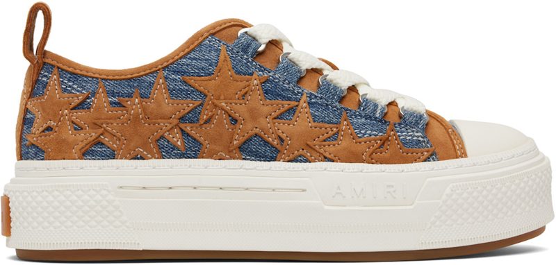 Blue & Tan Denim Stars Court Low Sneakers 262886F128019