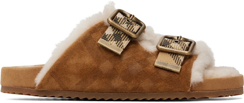 Beige Check Shearling Urchin Sandals 262376F124001