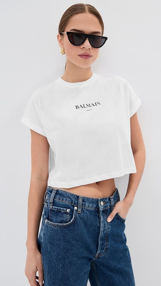 Vintage Logo Print Crop Tee_Blanc/Noir