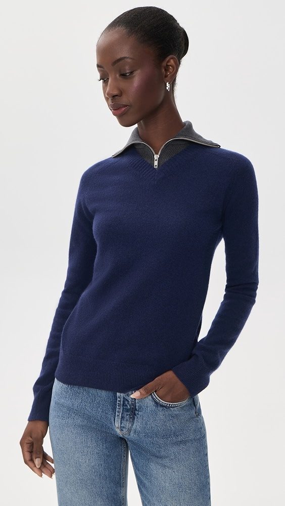 Layered Knit Pullover_Navy/Grey Melange
