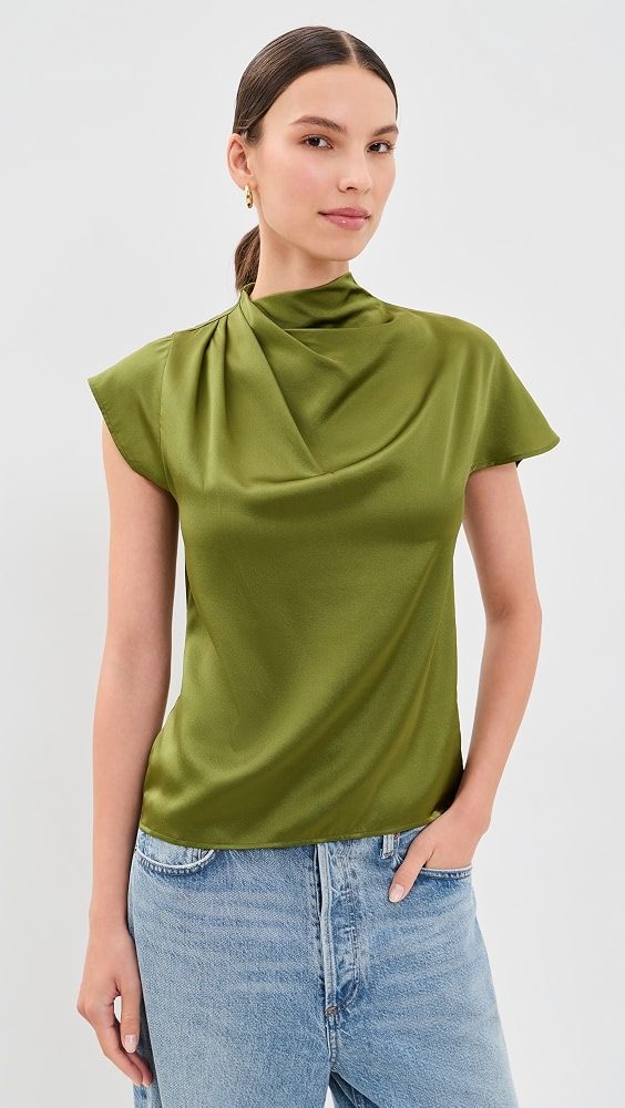 STAUD Davina Silk Top_Pear