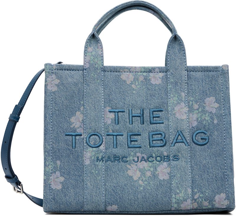 Blue Antique Floral Denim Medium Tote 262190F049039