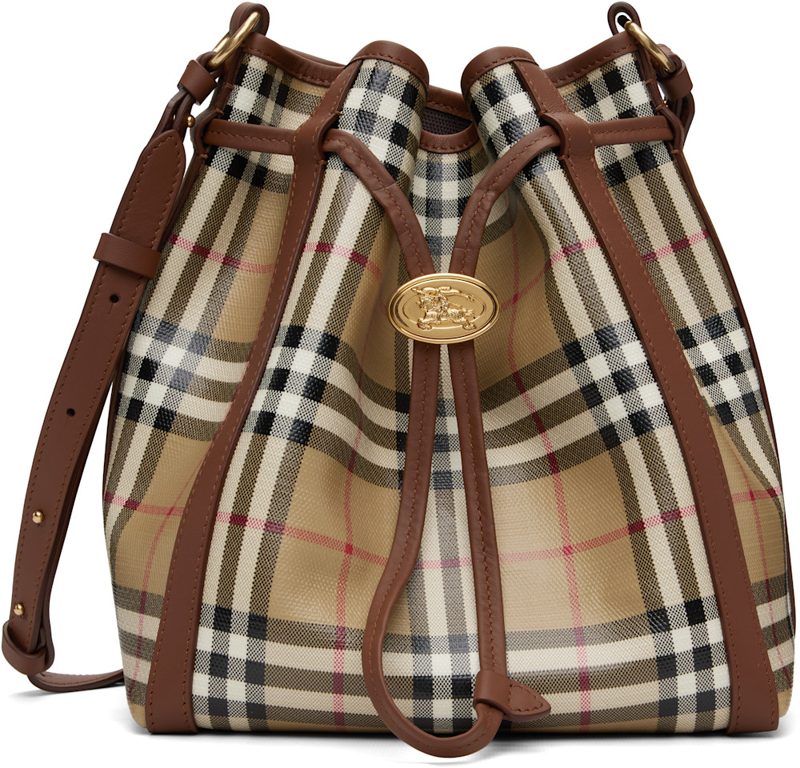 Beige Small Check Bucket Bag 262376F049001