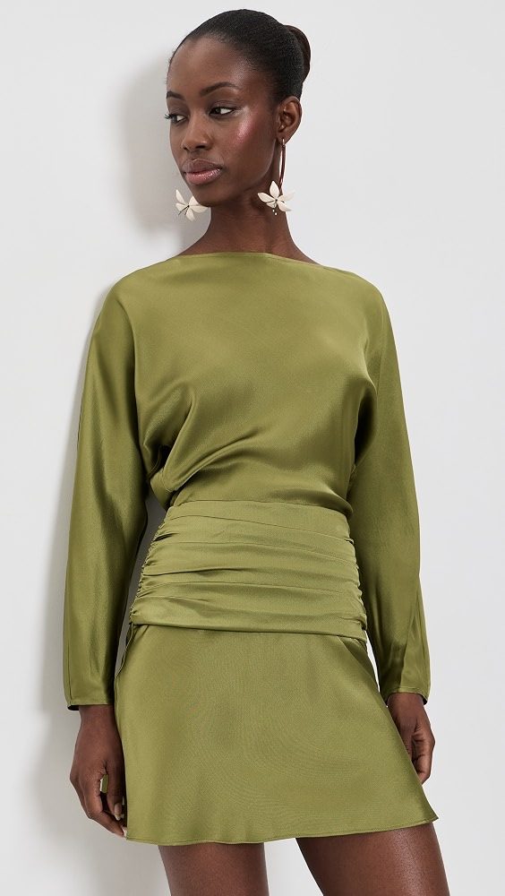 STAUD Freda Silk Mini Dress_Pear