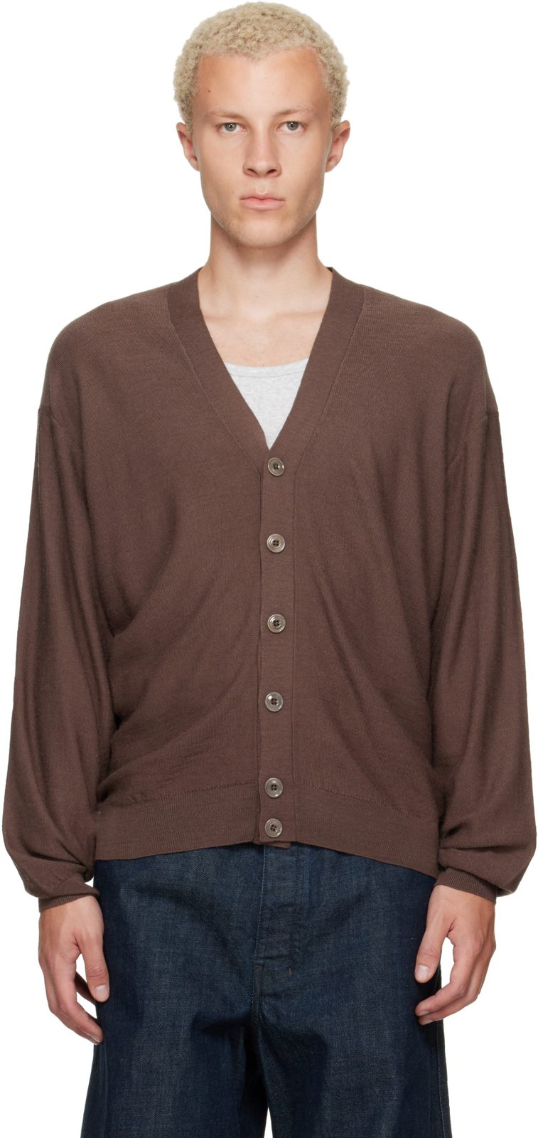 Brown Relaxed Twisted Cardigan 262646M200001