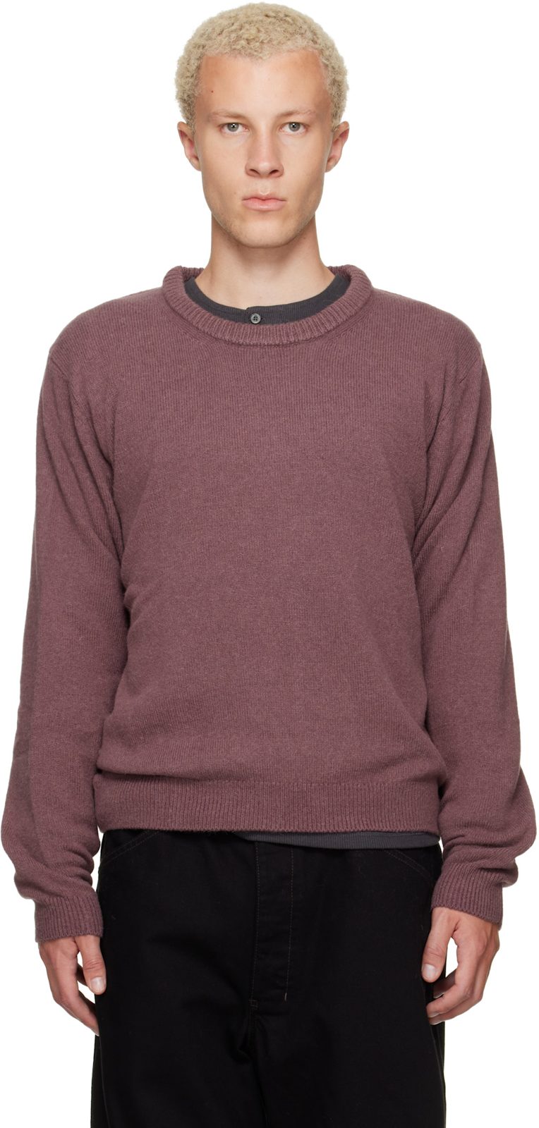 Purple Crew-Neck Alpaca Wool Blend Sweater 262646M201002