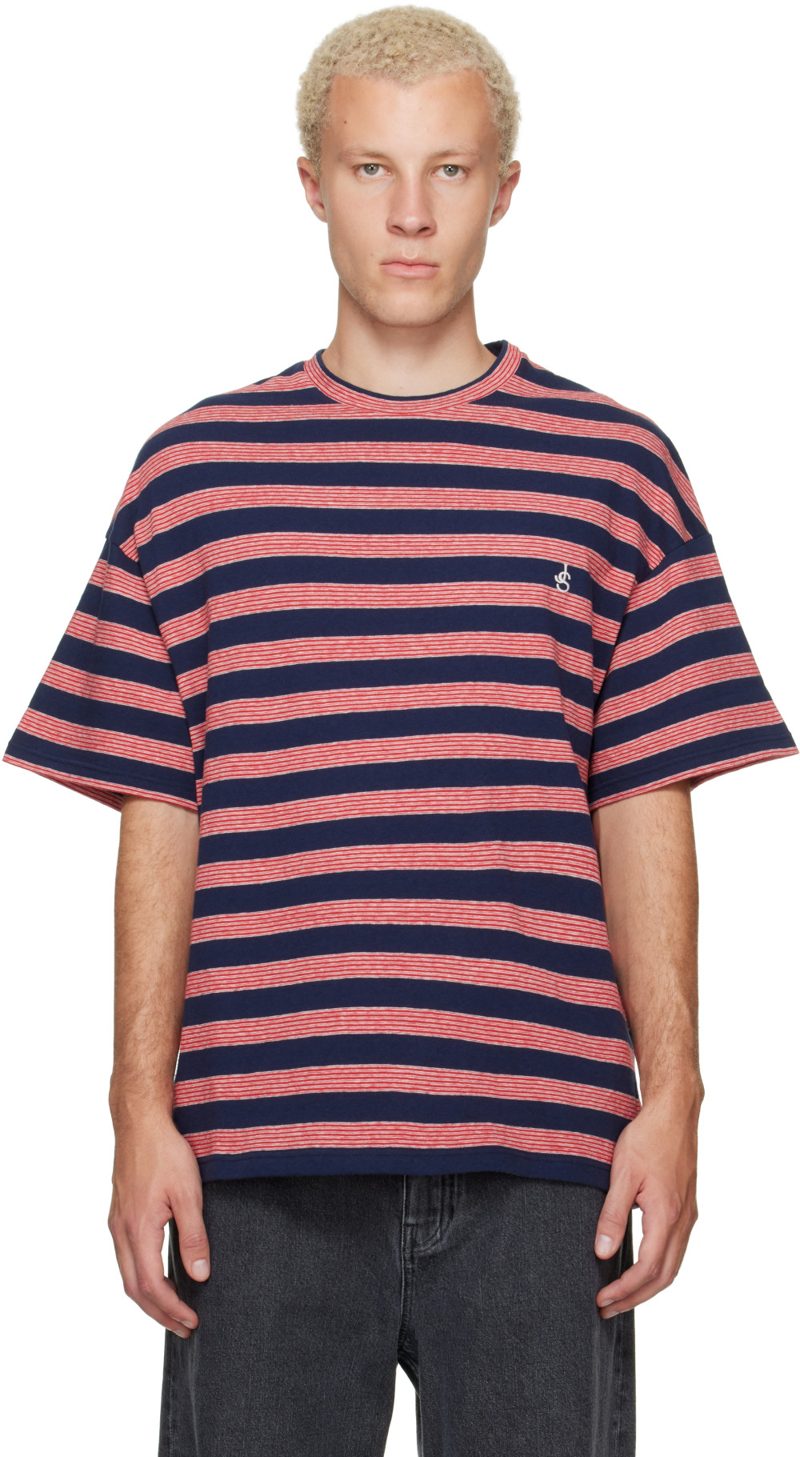 Navy & Red Striped T-shirt 262249M213011