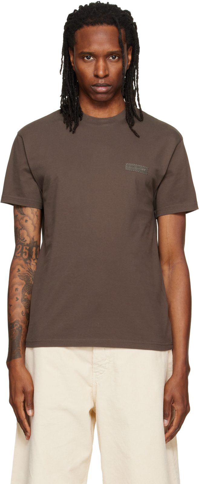 Brown [지방시] Paris Gros Grain Cotton T-shirt 262278M213003