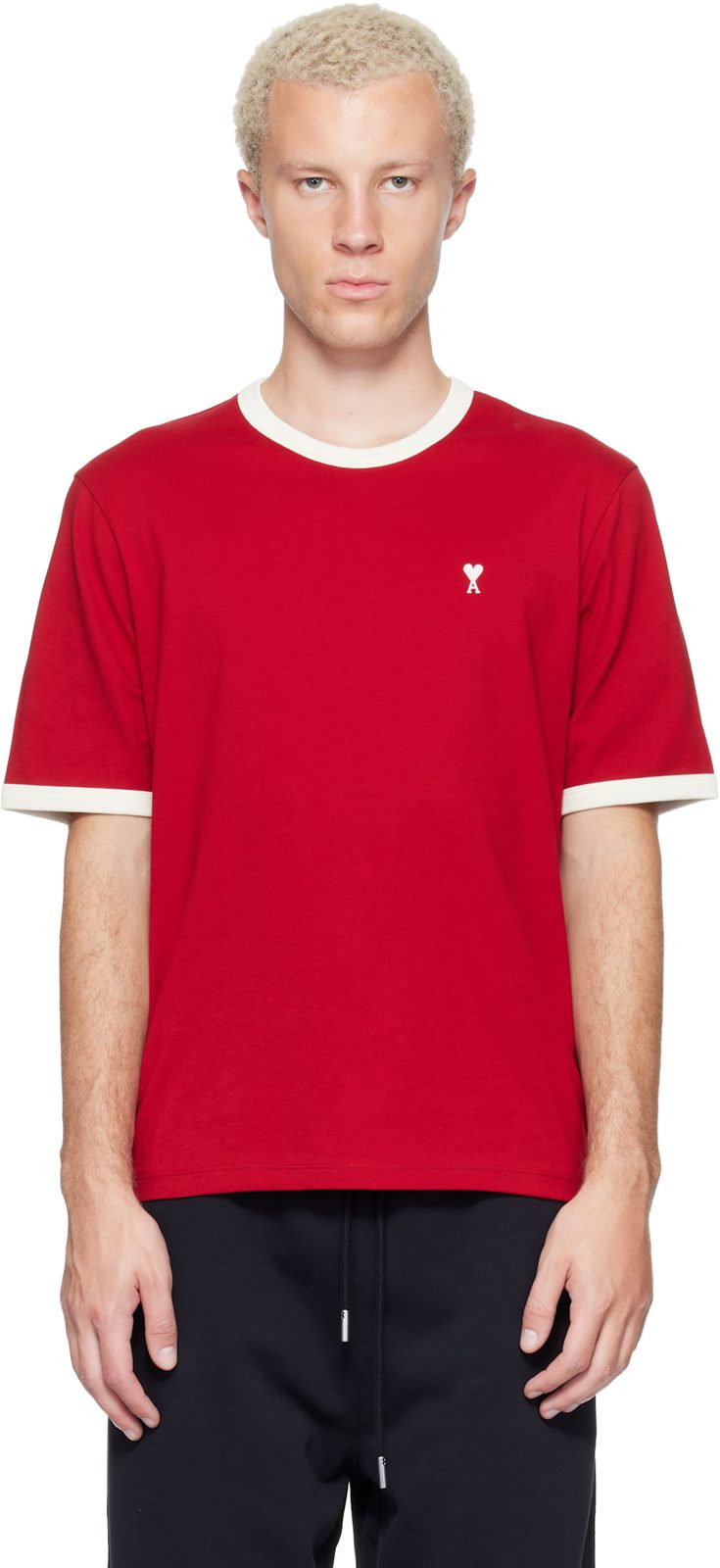 Red Contrasted Cotton Ami de Coeur T-shirt 262482M213010